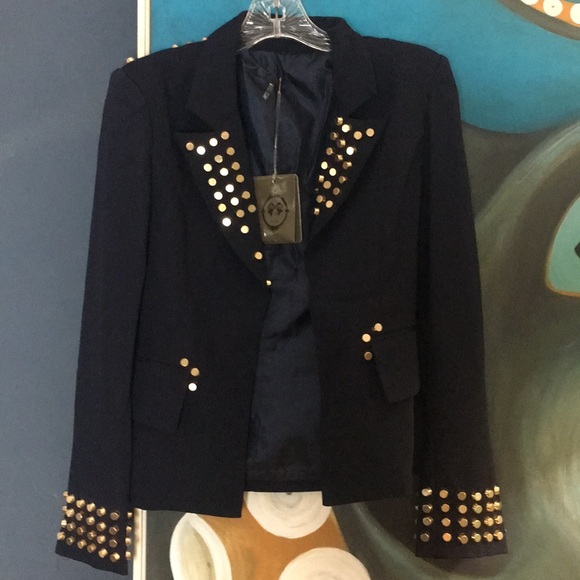 Tov Holy Navy Gold Studded Blazer Jacket